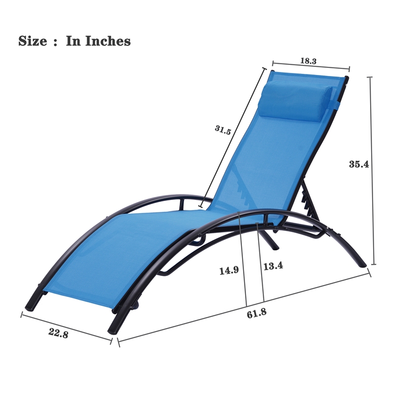 CRO Decor 2PCS Set Chaise Lounges Outdoor Chair Recliner Chair Sunbathing (Blue)