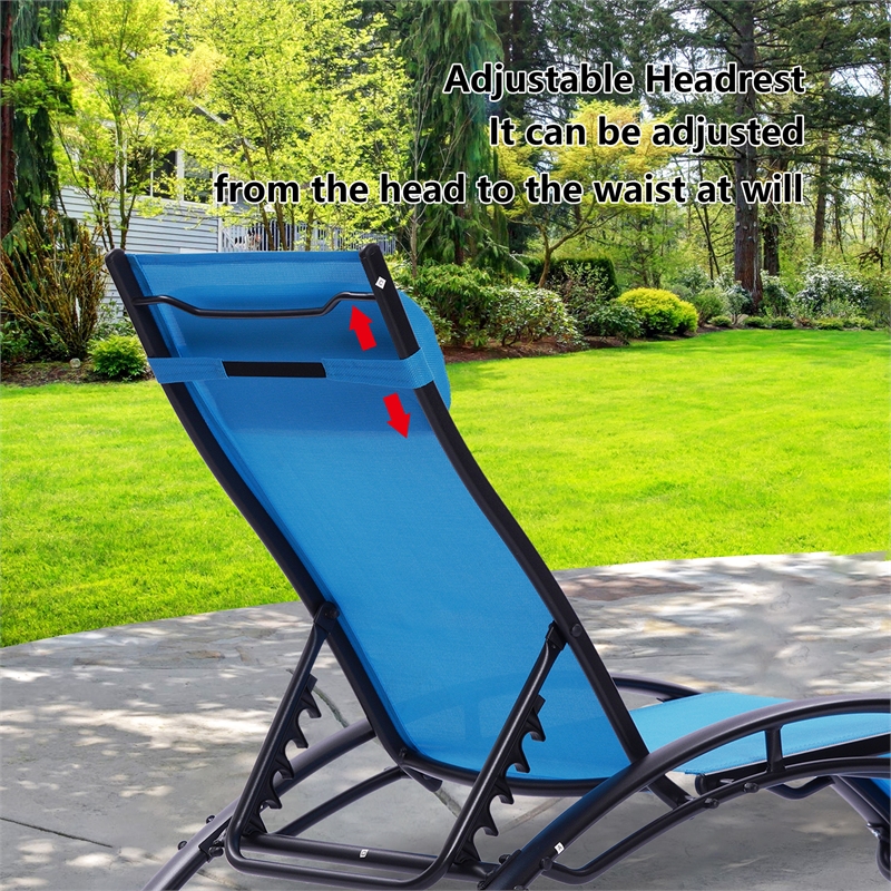 CRO Decor 2PCS Set Chaise Lounges Outdoor Chair Recliner Chair Sunbathing (Blue)