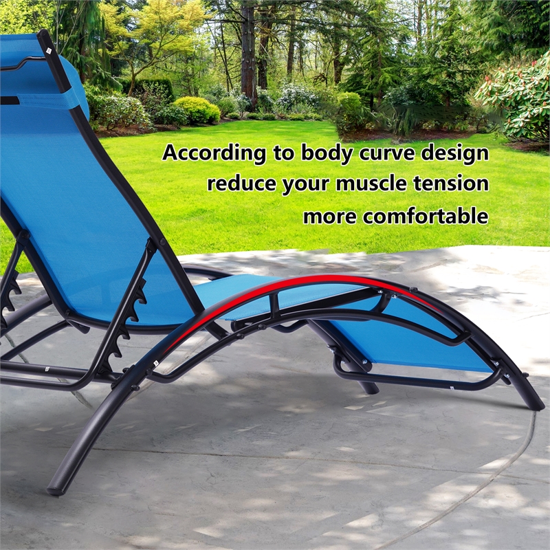 CRO Decor 2PCS Set Chaise Lounges Outdoor Chair Recliner Chair Sunbathing (Blue)