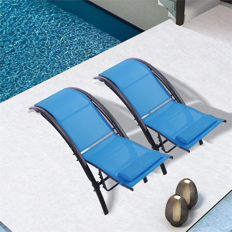 CRO Decor 2PCS Set Chaise Lounges Outdoor Chair Recliner Chair Sunbathing (Blue)