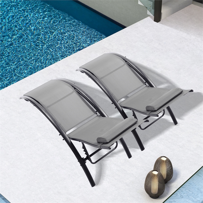 CRO Decor 2PCS Set Chaise Lounges Outdoor Chair Recliner Chair Sunbathing (Gray)