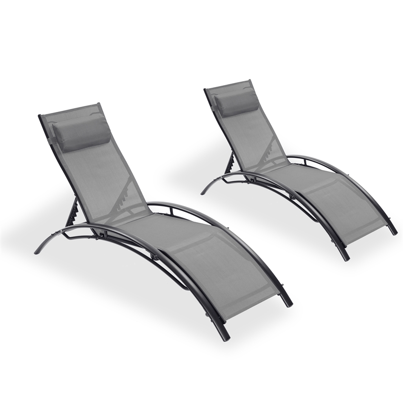 CRO Decor 2PCS Set Chaise Lounges Outdoor Chair Recliner Chair Sunbathing (Gray)