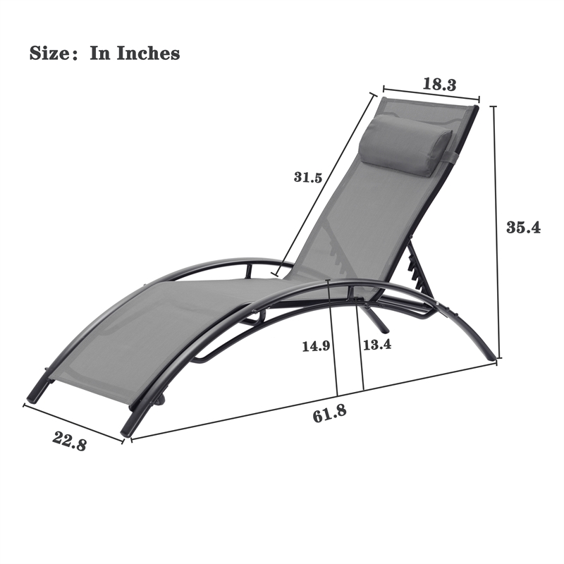 CRO Decor 2PCS Set Chaise Lounges Outdoor Chair Recliner Chair Sunbathing (Gray)