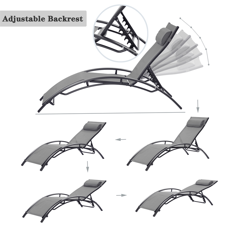 CRO Decor 2PCS Set Chaise Lounges Outdoor Chair Recliner Chair Sunbathing (Gray)