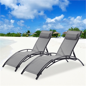 CRO Decor 2PCS Set Chaise Lounges Outdoor Chair Recliner Chair Sunbathing (Gray)
