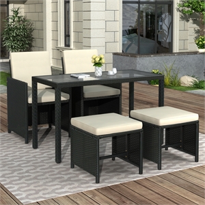 cro decor 5-piece rattan outdoor patio furniture set with beige cushion