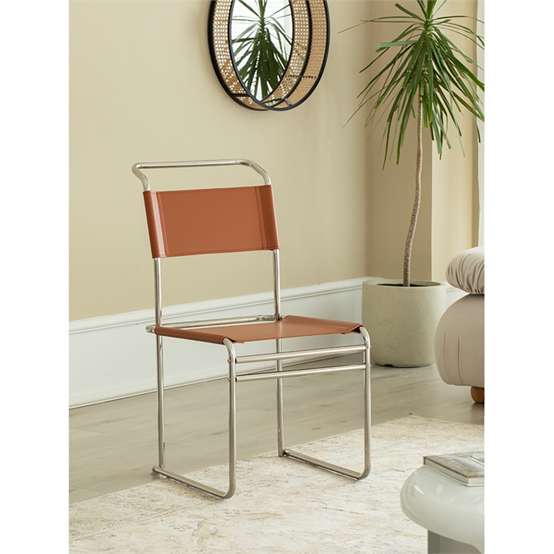 CRO Decor Cantilever Chair Stainless Steel Tube Office Chair Dining Chair -Amber