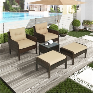 cro decor 5-piece pe rattan wicker outdoor patio furniture set with glass table