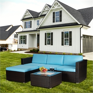 cro decor outdoor patio furniture 5-piece rattan sectional cushioned sofa sets
