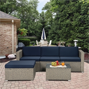 cro decor outdoor patio furniture 5-piece gray pe rattan cushioned sofa sets