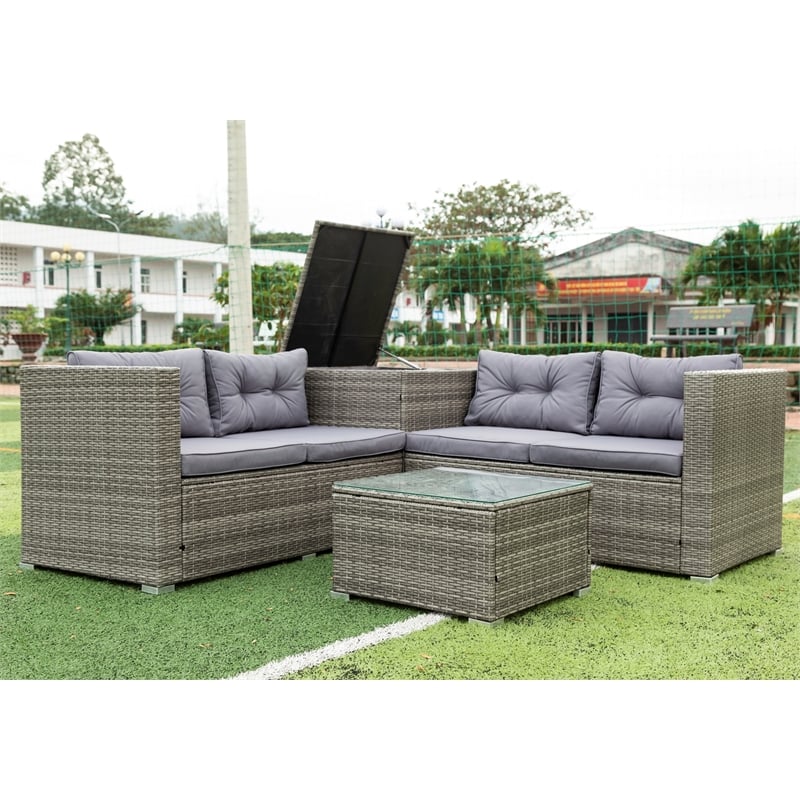 CRO Decor 4pc Patio Wicker Rattan Outdoor Furniture Sofa Set with Storage Box