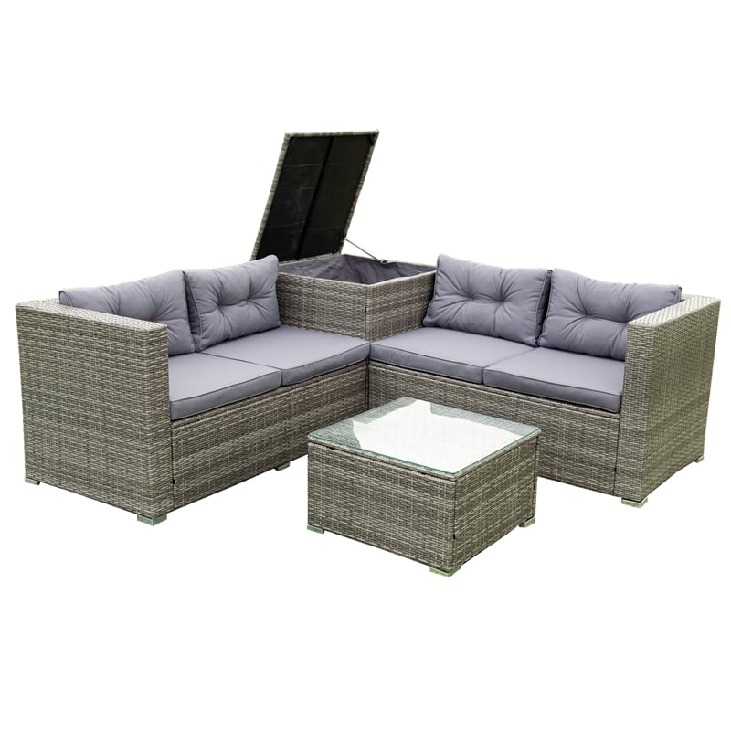 CRO Decor 4pc Patio Wicker Rattan Outdoor Furniture Sofa Set with Storage Box