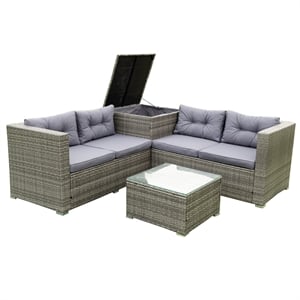 CRO Decor 4pc Patio Wicker Rattan Outdoor Furniture Sofa Set with Storage Box