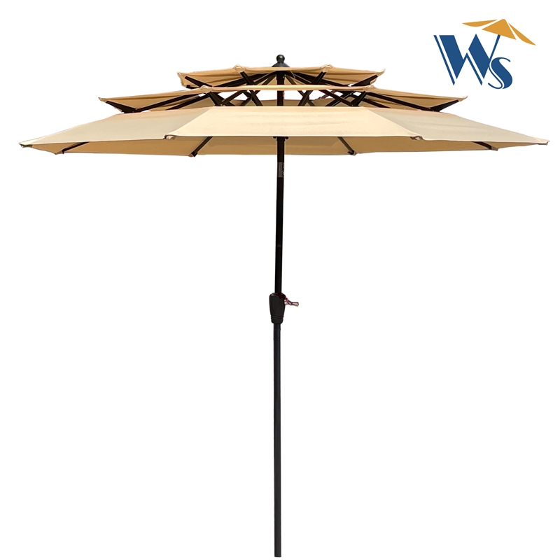 CRO Decor 9Ft 3-Tiers Outdoor Patio Umbrella with Crank and tilt and Wind Vents