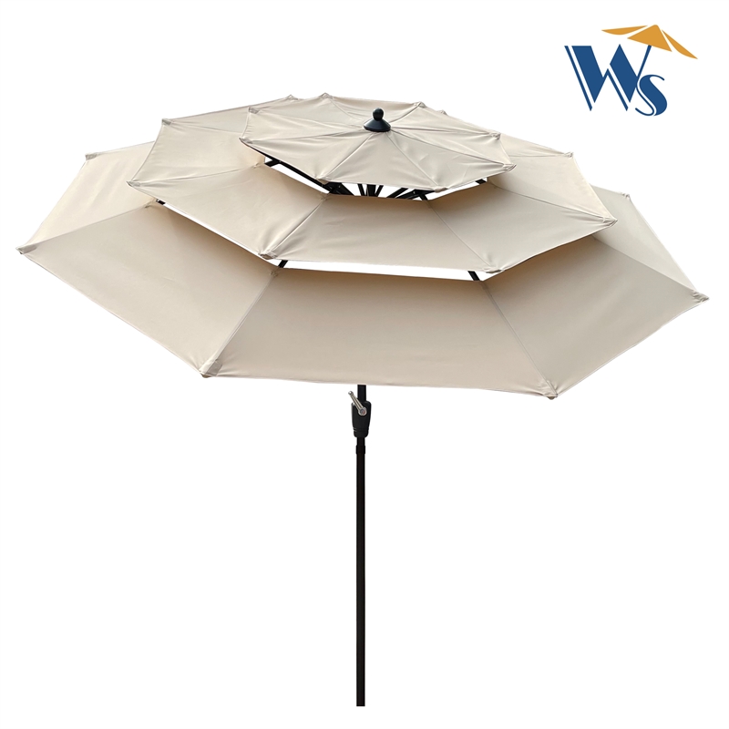 CRO Decor 9Ft 3-Tiers Outdoor Patio Umbrella with Crank and tilt and Wind Vents
