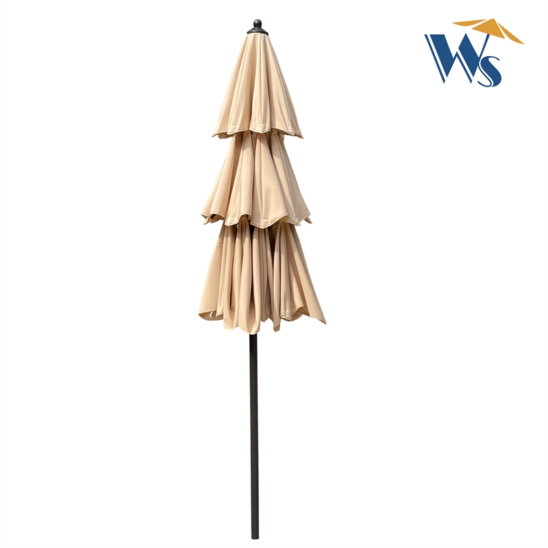CRO Decor 9Ft 3-Tiers Outdoor Patio Umbrella with Crank and tilt and Wind Vents