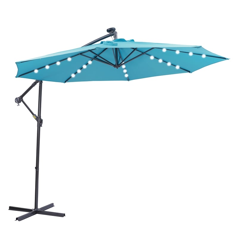 CRO Decor 10FT Solar LED Patio Outdoor Umbrella Hanging Cantilever Umbrella-Blue