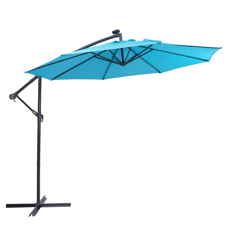 CRO Decor 10FT Solar LED Patio Outdoor Umbrella Hanging Cantilever Umbrella-Blue