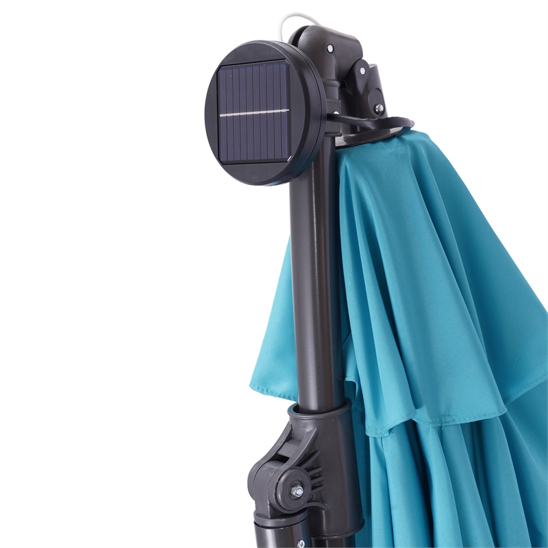 CRO Decor 10FT Solar LED Patio Outdoor Umbrella Hanging Cantilever Umbrella-Blue