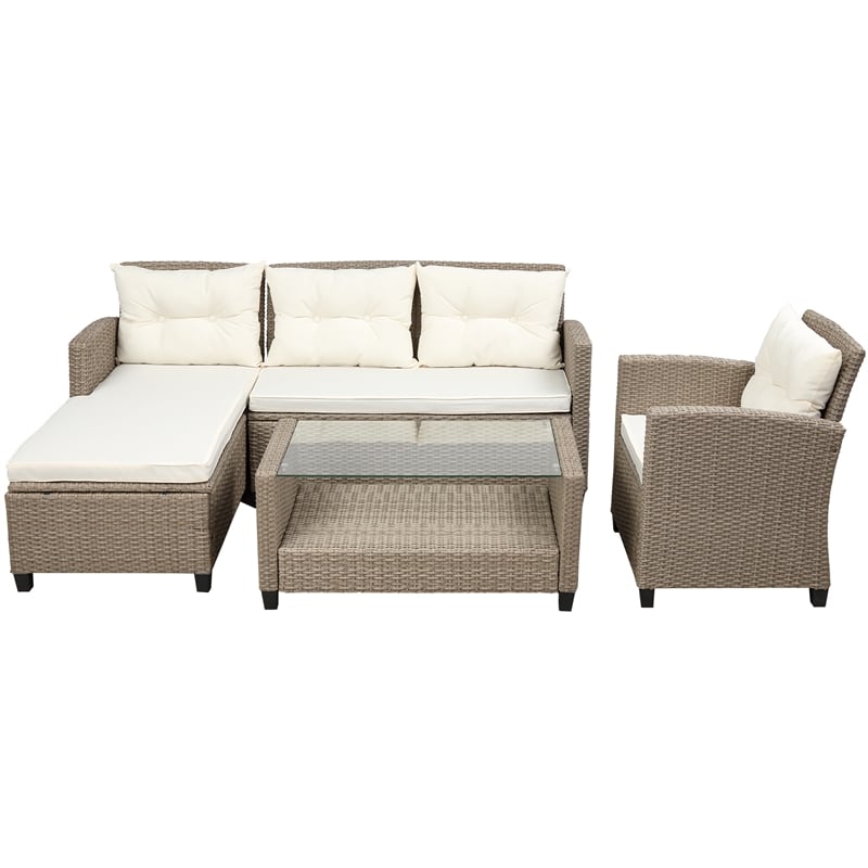 CRO Decor Patio Furniture Sets 4pc Wicker Sectional Sofa with Seat Cushions