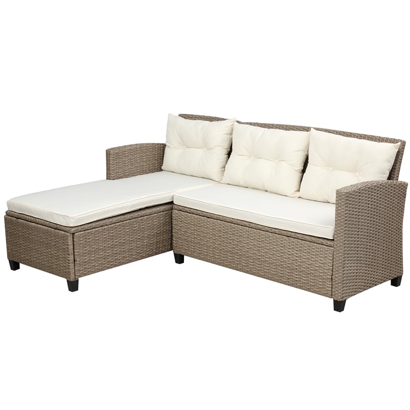 CRO Decor Patio Furniture Sets 4pc Wicker Sectional Sofa with Seat Cushions