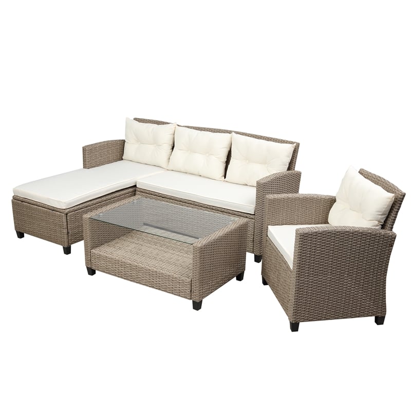 CRO Decor Patio Furniture Sets 4pc Wicker Sectional Sofa with Seat Cushions