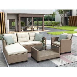CRO Decor Patio Furniture Sets 4pc Wicker Sectional Sofa with Seat Cushions