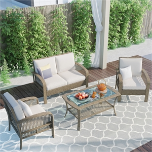 cro decor 4 piece outdoor beige rattan wicker sofa seating group with cushions