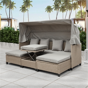 cro decor 4 piece uv-proof resin wicker patio sofa set with retractable canopy