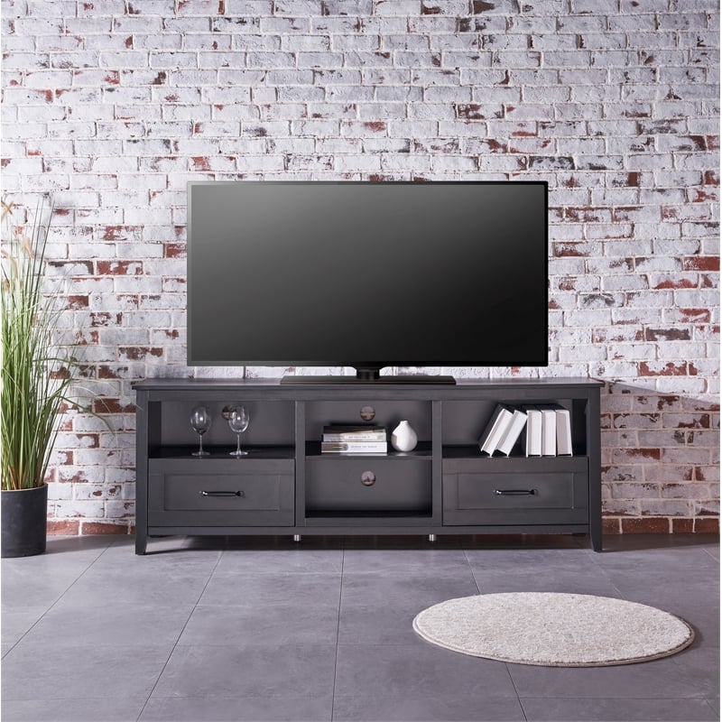CRO Decor 70.08'' Length Black TV Stand with 2 Drawers and 4 Storage Compartment