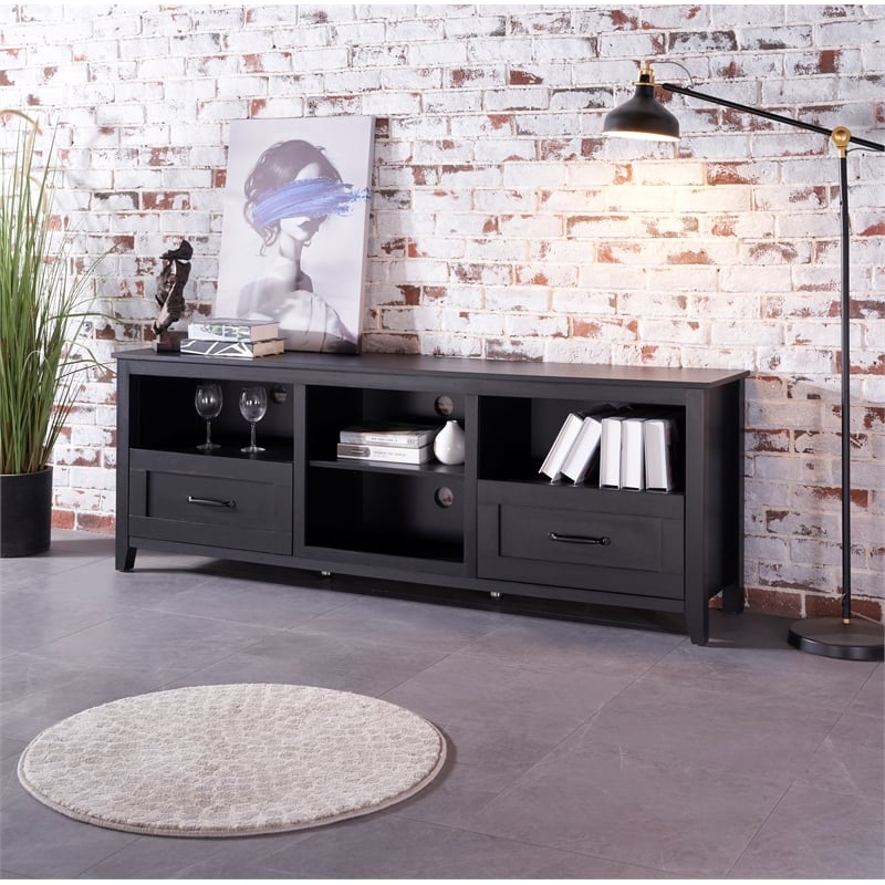 CRO Decor 70.08'' Length Black TV Stand with 2 Drawers and 4 Storage Compartment