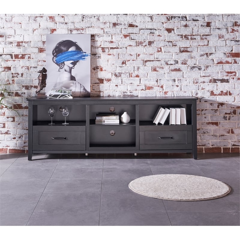 CRO Decor 70.08'' Length Black TV Stand with 2 Drawers and 4 Storage Compartment