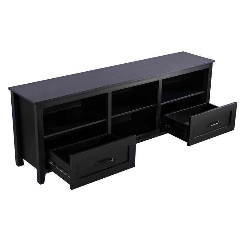 CRO Decor 70.08'' Length Black TV Stand with 2 Drawers and 4 Storage Compartment