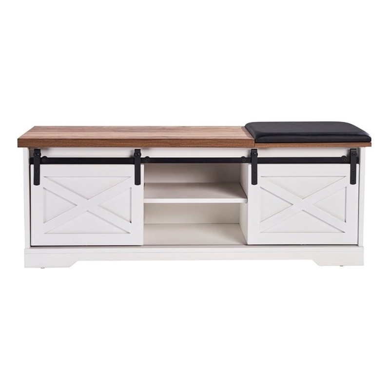 CRO Decor 47' Sliding X Barn Door Litterbox Bench with Entry Cutout Shoe Bench