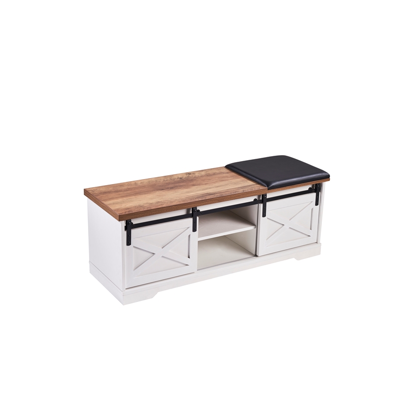 CRO Decor 47' Sliding X Barn Door Litterbox Bench with Entry Cutout Shoe Bench