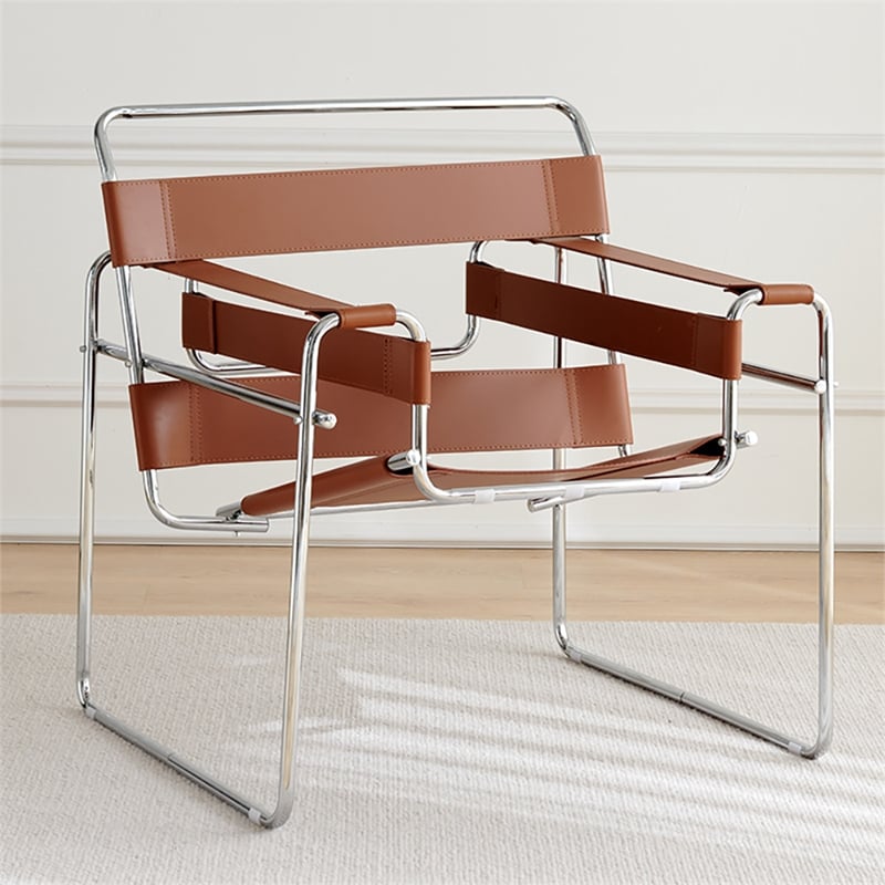 CRO Decor Leather Club Chair Steel Frame Armchair in Amber
