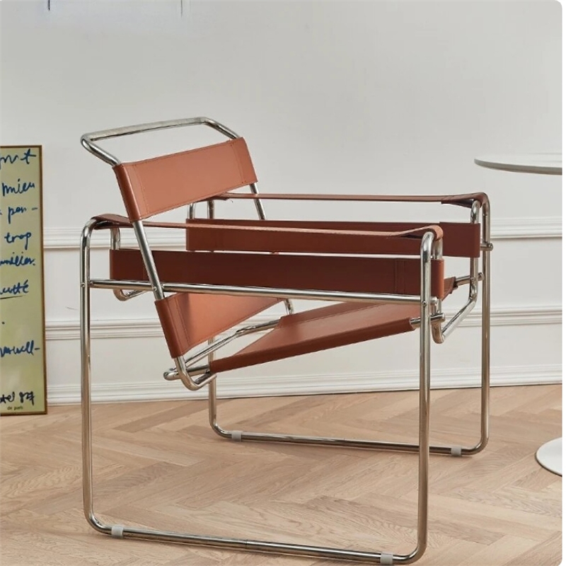 CRO Decor Leather Club Chair Steel Frame Armchair in Amber