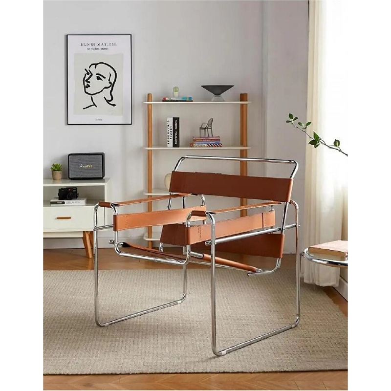 CRO Decor Leather Club Chair Steel Frame Armchair in Amber