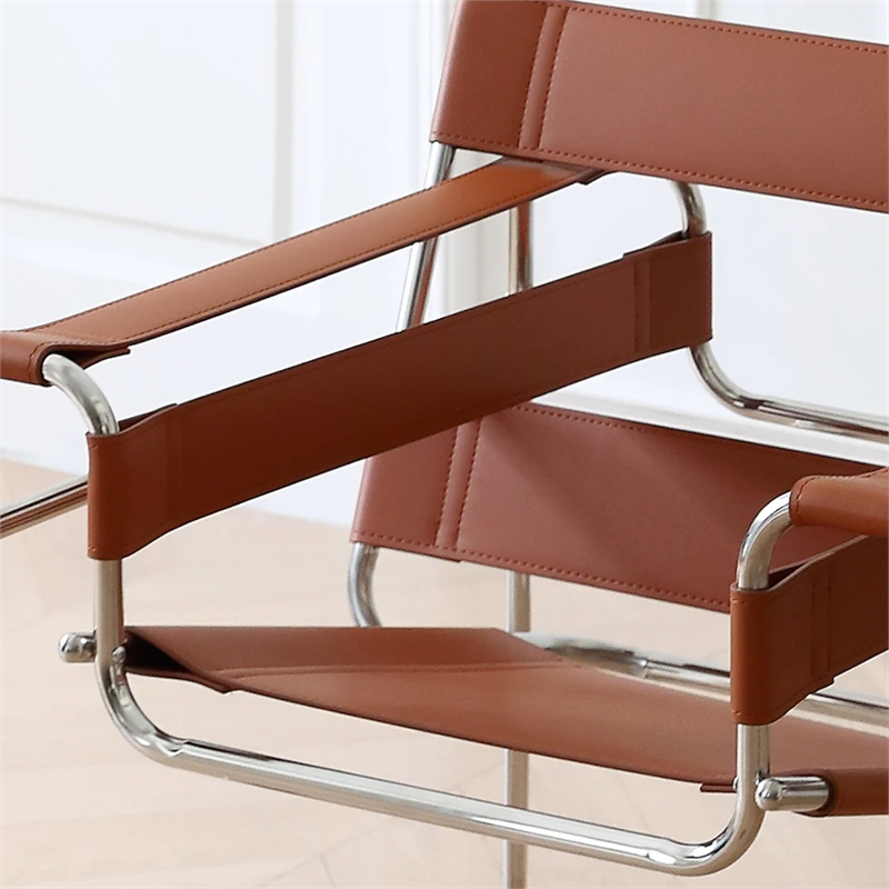CRO Decor Leather Club Chair Steel Frame Armchair in Amber