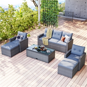 cro decor 6pc wicker patio outdoor dining conversation sectional set -gray