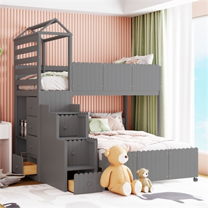 cro decor stairway twin over full bunk bed house bed with shelves and drawers