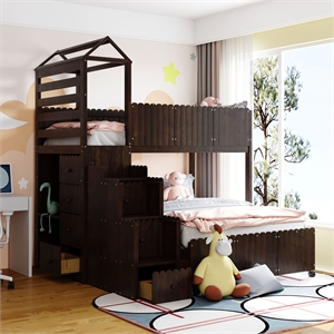 cro decor stairway twin over full bunk bed house bed with shelves and drawers