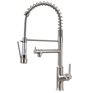cro decor pull down double nozzle kitchen faucet in brushed nickel