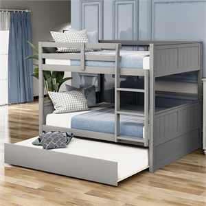 cro decor full over full bunk bed with twin size trundle (gray)