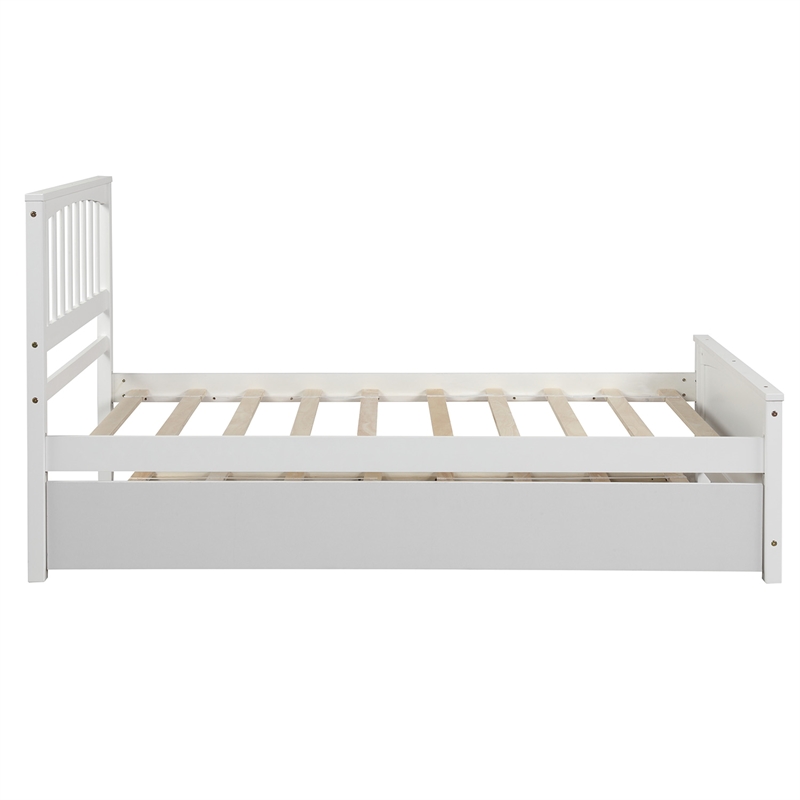 CRO Decor Wood Twin size Platform Bed with Trundle (White)