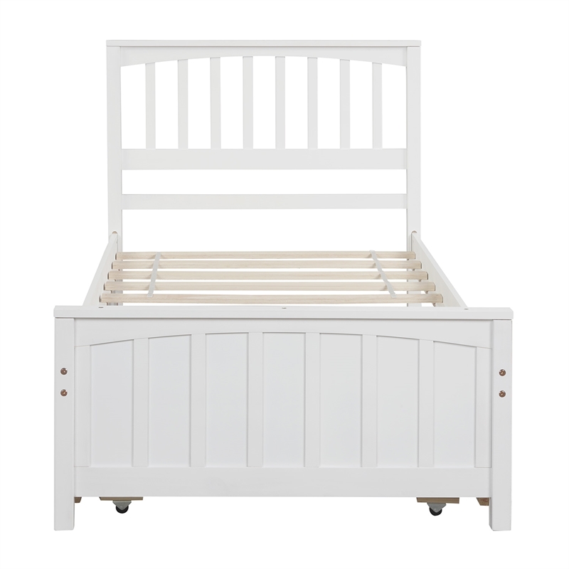 CRO Decor Wood Twin size Platform Bed with Trundle (White)