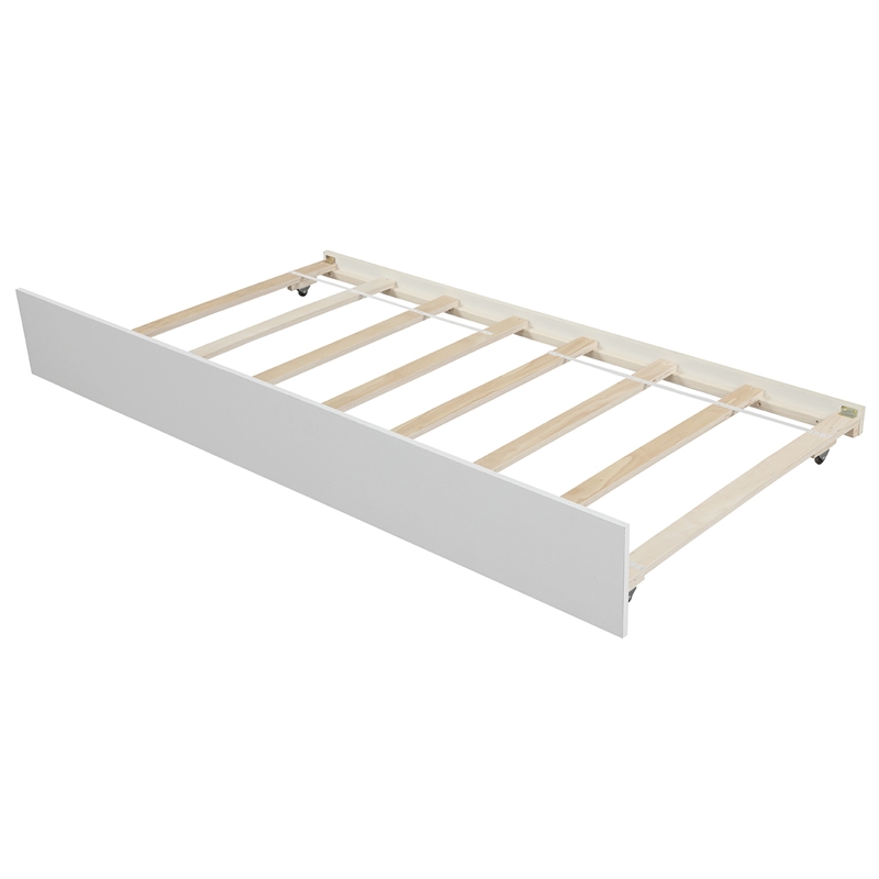CRO Decor Wood Twin size Platform Bed with Trundle (White)