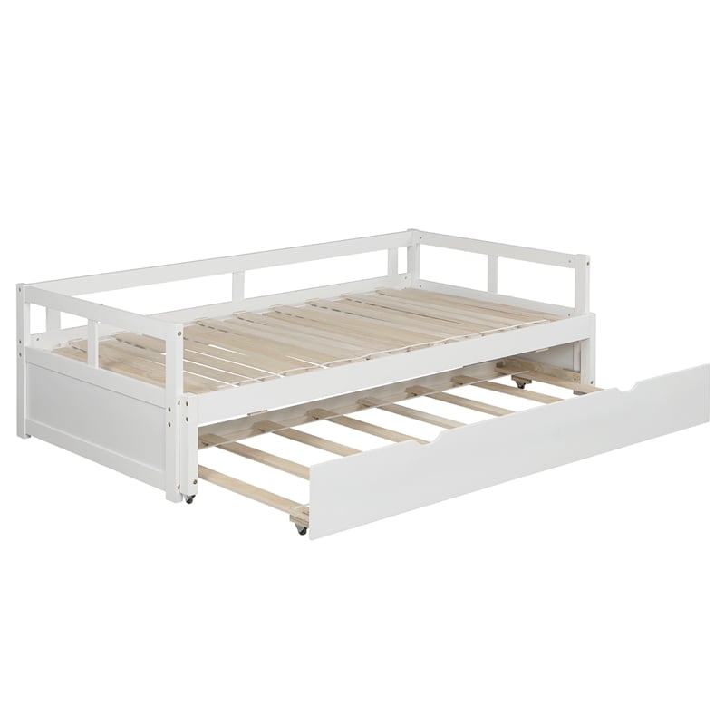 CRO Decor Extending Daybed with Trundle Wooden Daybed with Trundle (White)