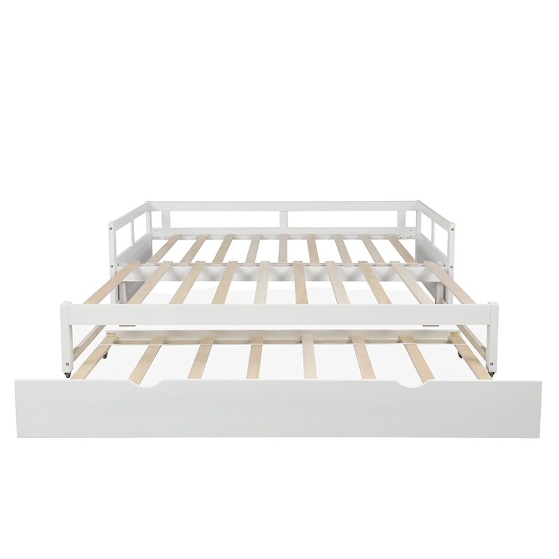 CRO Decor Extending Daybed with Trundle Wooden Daybed with Trundle (White)