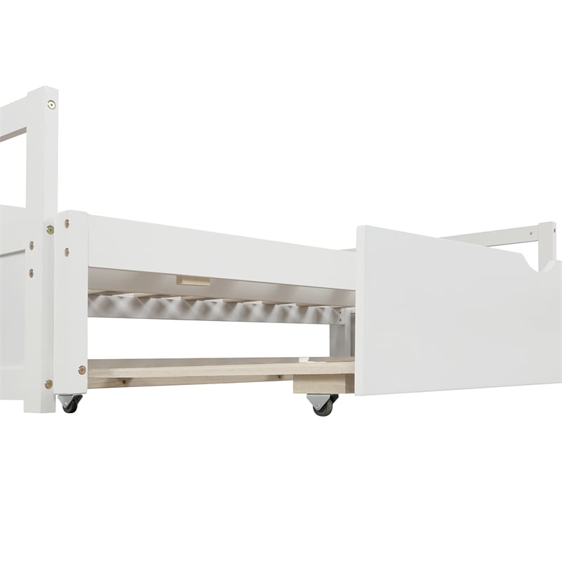 CRO Decor Extending Daybed with Trundle Wooden Daybed with Trundle (White)